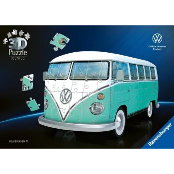 trójwymiarowy model Volkswagen T1 z puzzli 3D na białym tle