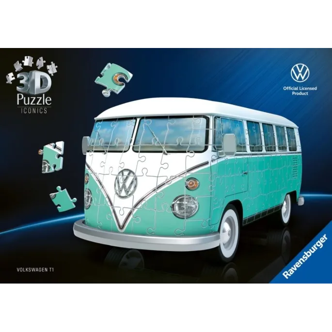 trójwymiarowy model Volkswagen T1 z puzzli 3D na białym tle