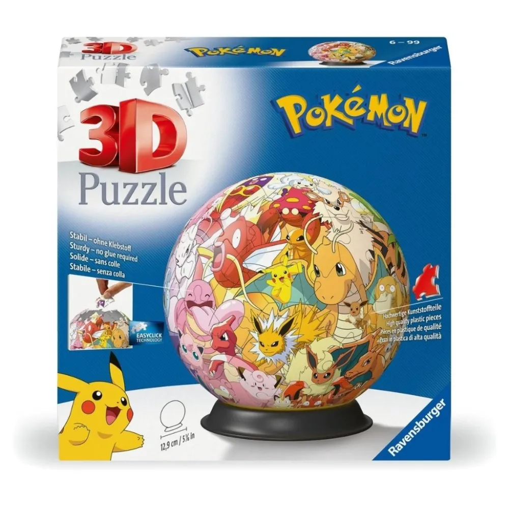 Puzzle 3D w kształcie kuli z motywem Pokemon na białym tle