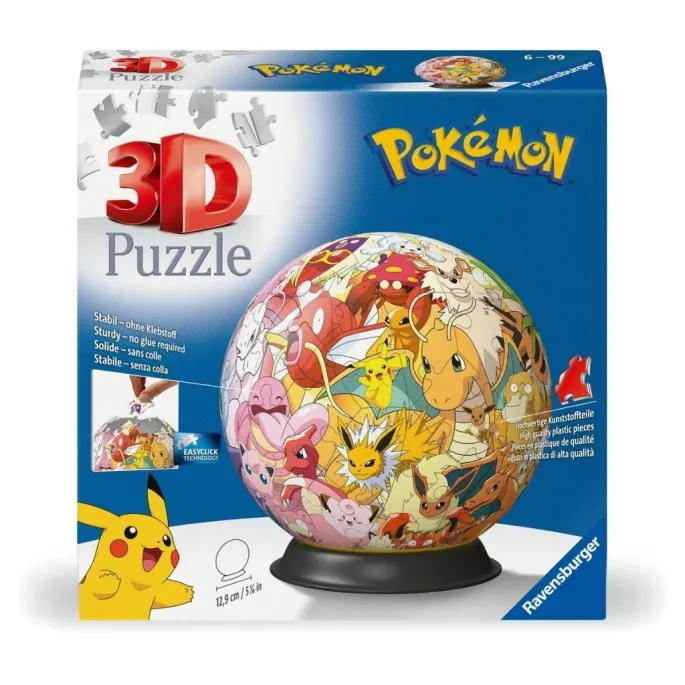 Puzzle 3D w kształcie kuli z motywem Pokemon na białym tle
