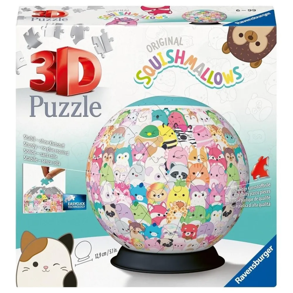 Puzzle 3D kula z motywem Squishmallows na podstawce, widok ogólny