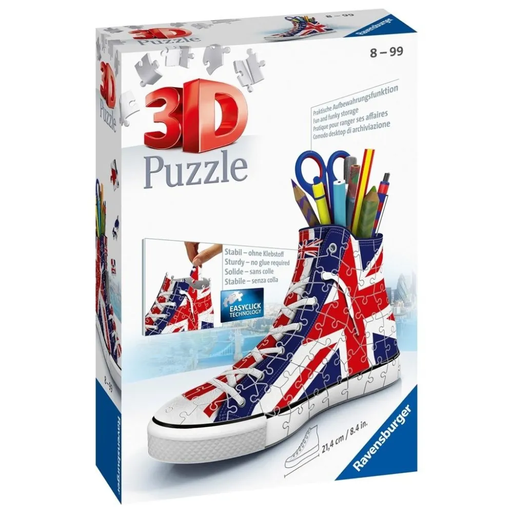 puzzle 3d w kształcie trampka z motywem flagi wielkiej brytanii