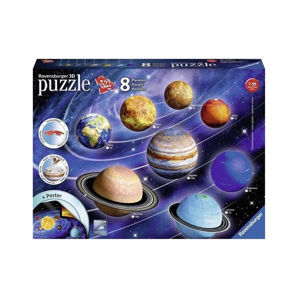 Puzzle 3D Układ Planet 522 elementy – widok wszystkich modeli planet