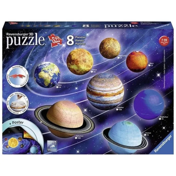 Puzzle 3D Układ Planet 522 elementy – widok wszystkich modeli planet