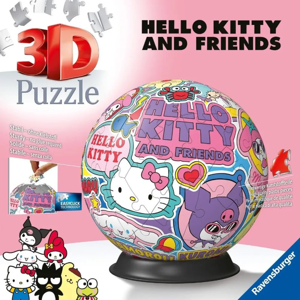 Puzzle 3D Hello Kitty kula z 72 elementów na białym tle