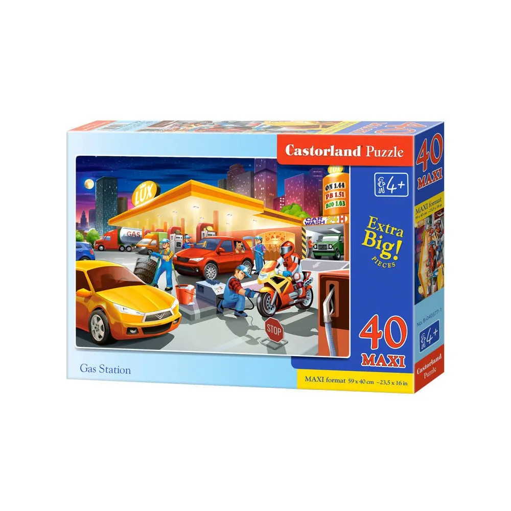 Puzzle MAXI Gas Station z dużymi elementami i kolorową ilustracją stacji benzynowej