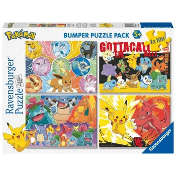Zbliżenie na puzzle dla dzieci z motywami Pokemon – komplet czterech układanek