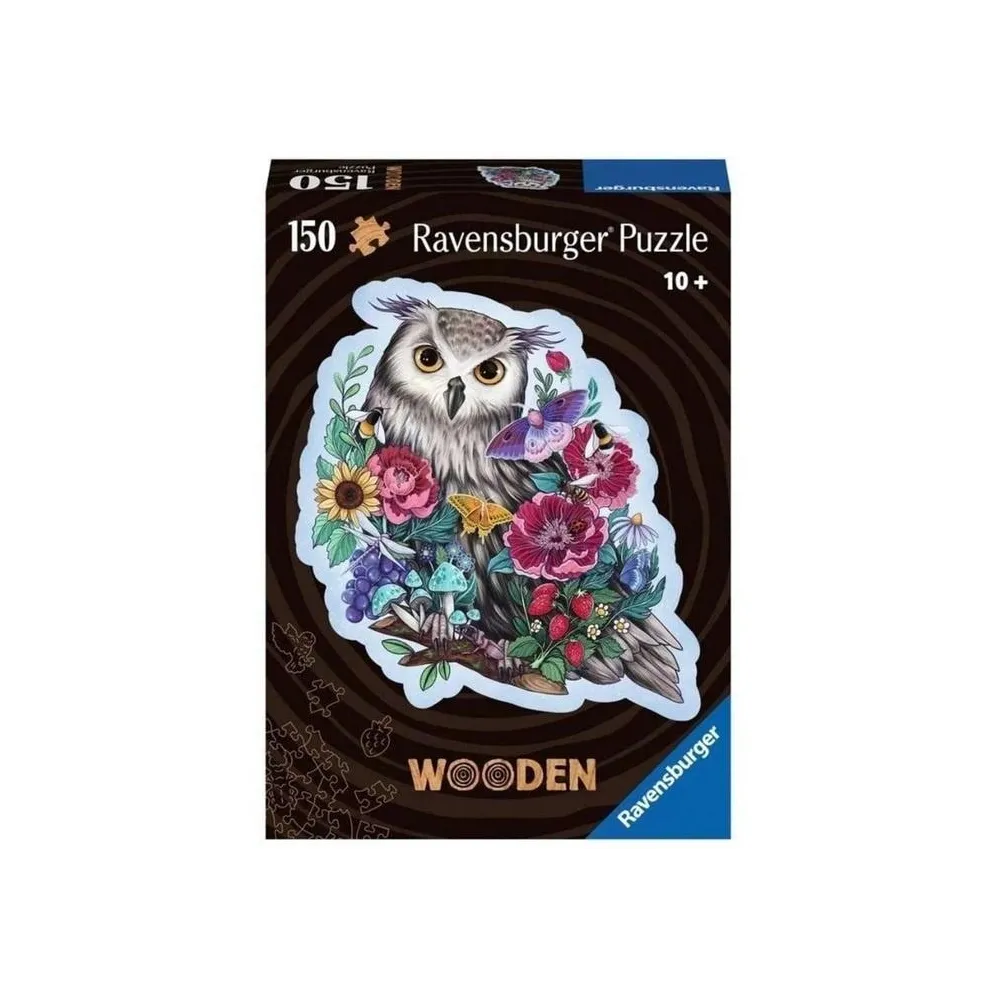 Drewniane puzzle 150 elementów z kolorową sową i unikalnymi kształtami