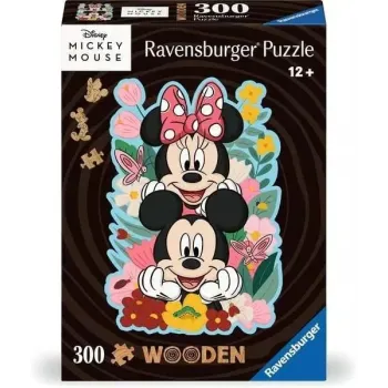 drewniane puzzle z kolorowym nadrukiem Mickey i Minnie z bajki Disneya