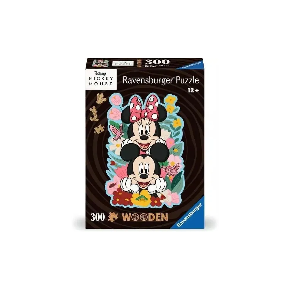 drewniane puzzle z kolorowym nadrukiem Mickey i Minnie z bajki Disneya