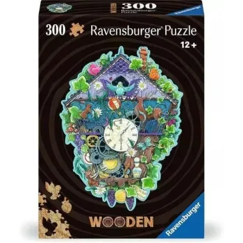 Puzzle drewniane 300 elementów z kolorowym motywem zegara na stole