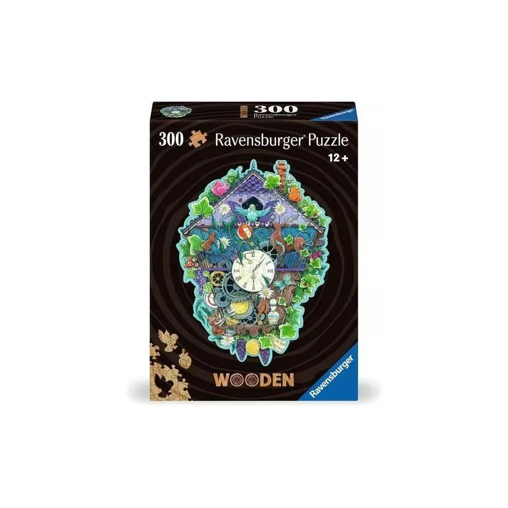 Puzzle drewniane 300 elementów z kolorowym motywem zegara na stole