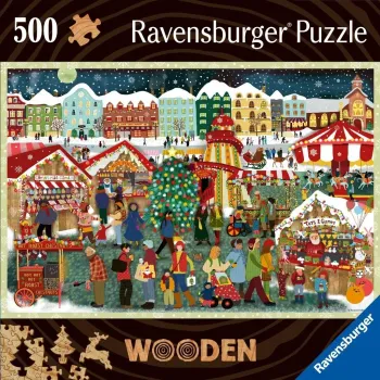 Drewniane puzzle 500 elementów z ilustracją jarmarku świątecznego