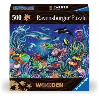 drewniane puzzle 500 elementów z kolorową podwodną ilustracją