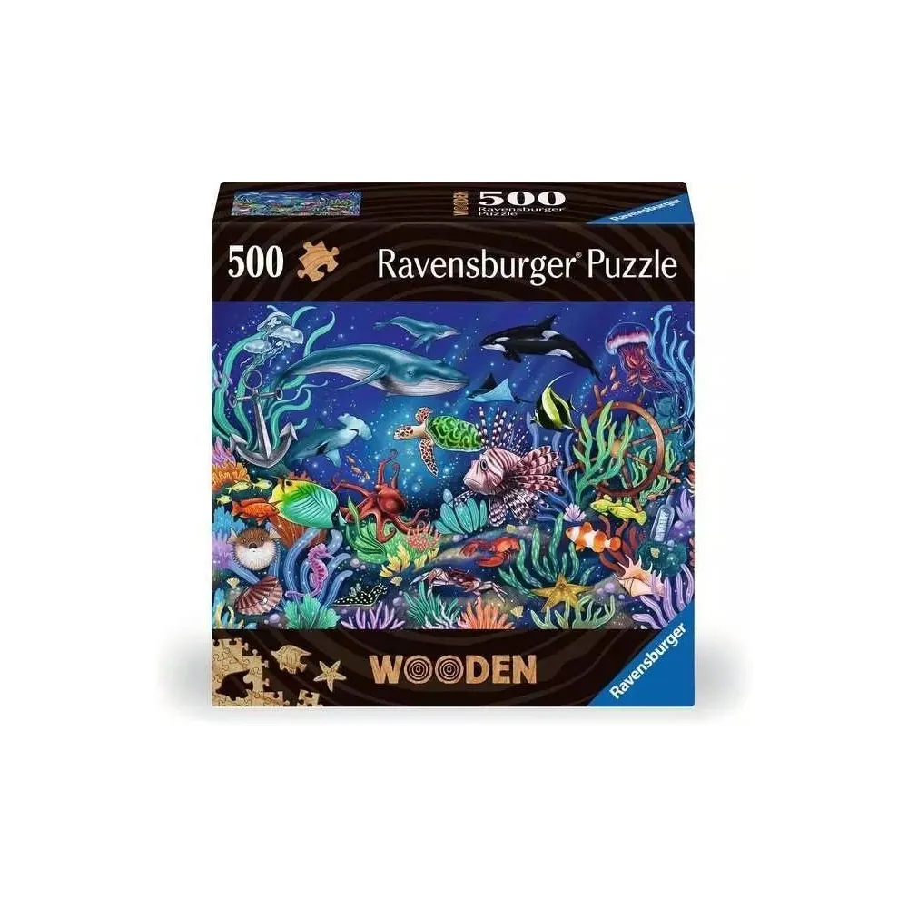 drewniane puzzle 500 elementów z kolorową podwodną ilustracją
