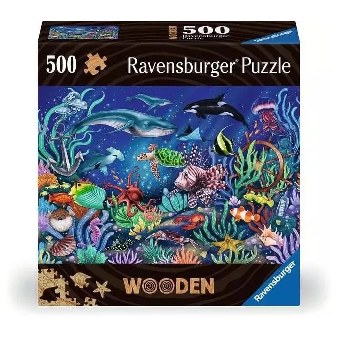 drewniane puzzle 500 elementów z kolorową podwodną ilustracją