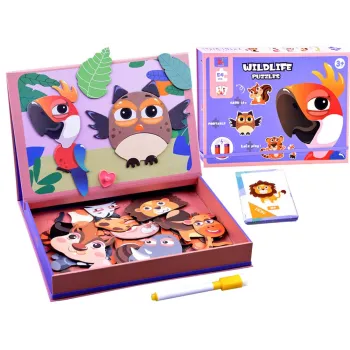 magnetyczne puzzle zwierzęta na tablicy z przykładami układania