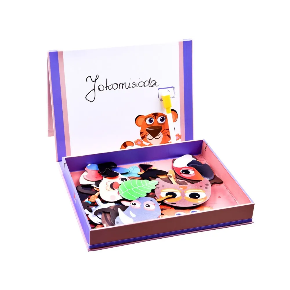 kreatywna zabawa magnetycznymi puzzlami na dziecięcym biurku