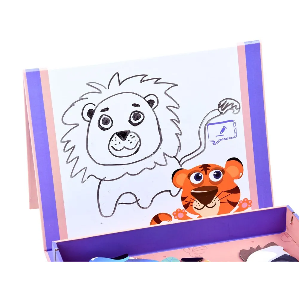 układanka zwierząt z magnetycznych fragmentów na białym tle