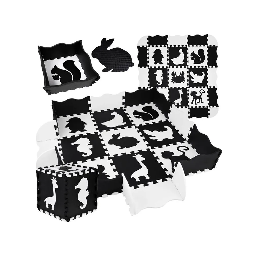 Kontrastowa mata piankowa z motywami zwierząt dla niemowląt 120x120 cm