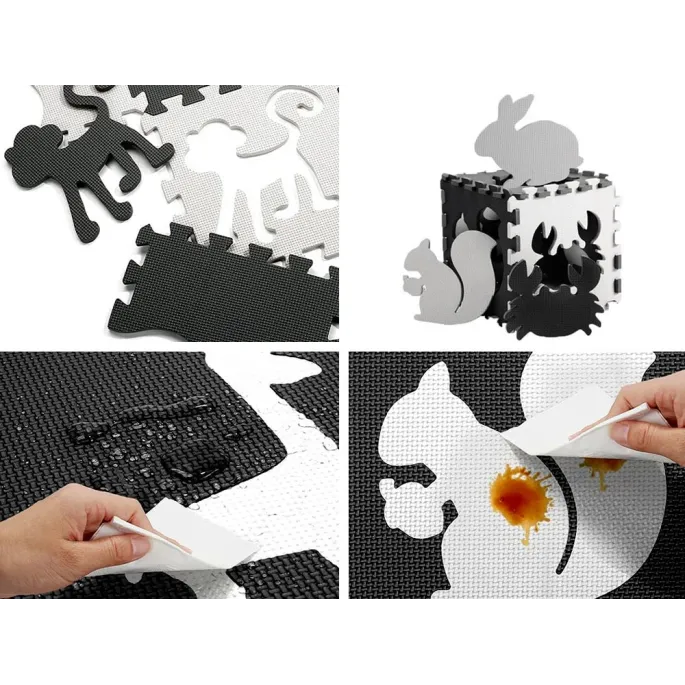 Mata piankowa o dużych elementach i nowoczesnej kolorystyce, rozłożona na tarasie