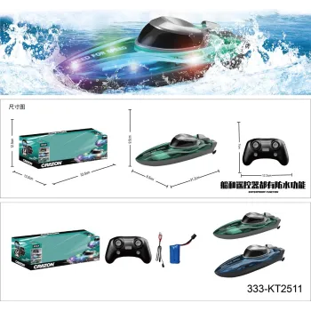 niebieska łódź rc z podświetleniem widoczna z boku na tle wody