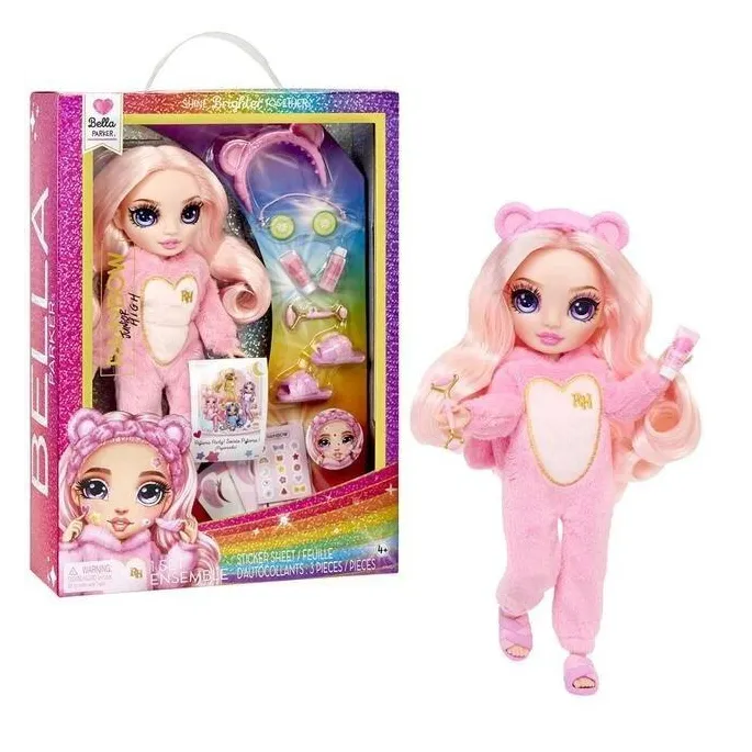 Lalka Bella Rainbow High Junior High PJ Party w różowym kombinezonie i kapciach