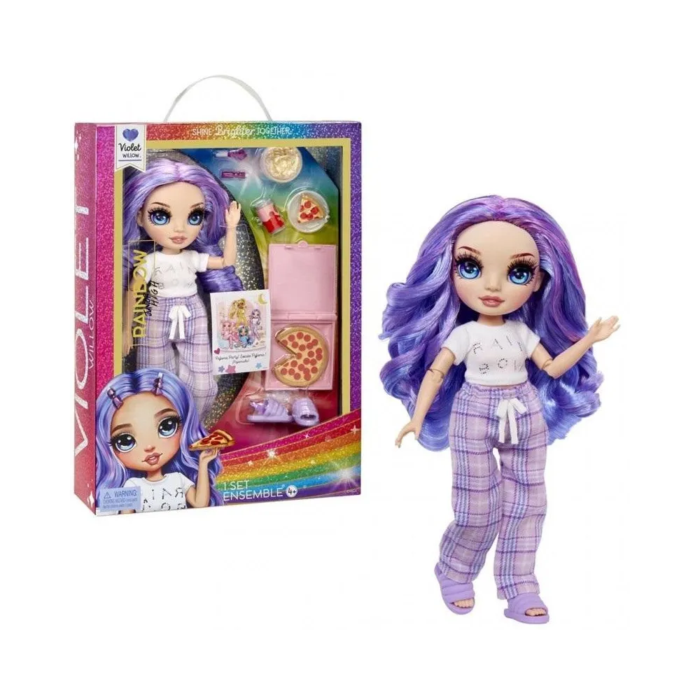 Lalka Rainbow High Junior High Violet z fioletowymi włosami i piżamowymi dodatkami