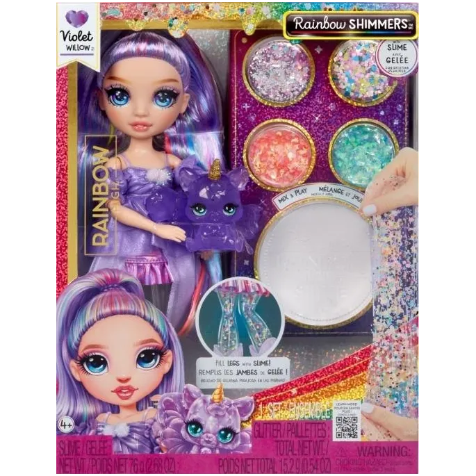 Lalka Rainbow High Violet z fioletowymi włosami i modnymi dodatkami na białym tle