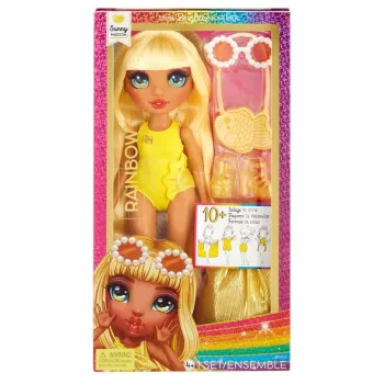 Lalka Rainbow High Swim&Style Sunny w kolorowej stylizacji i stroju kąpielowym
