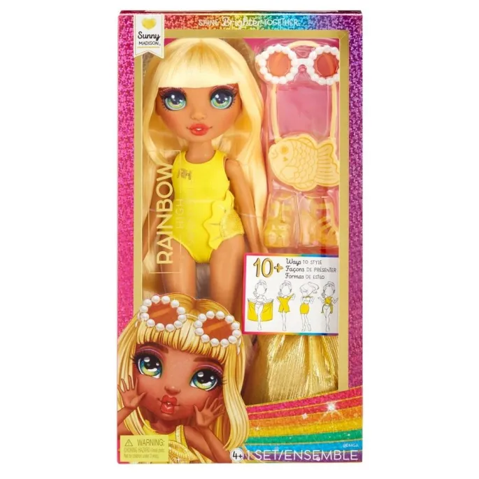 Lalka Rainbow High Swim&Style Sunny w kolorowej stylizacji i stroju kąpielowym