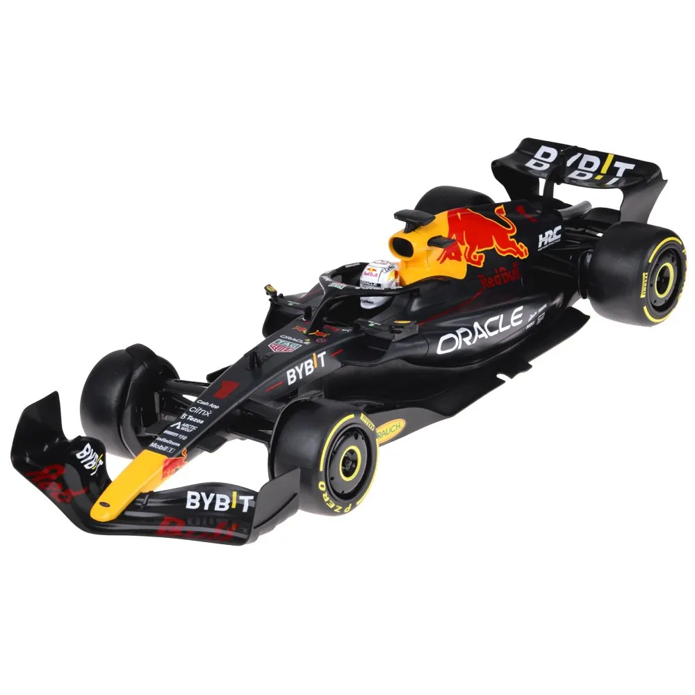Model RB18 F1 z pilotem RC oraz arkuszem naklejek sponsorów
