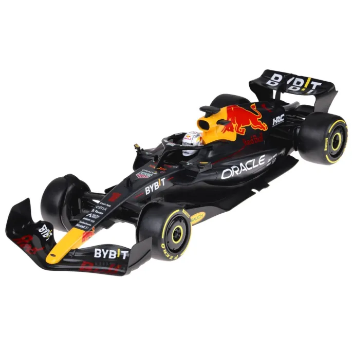 Model RB18 F1 z pilotem RC oraz arkuszem naklejek sponsorów