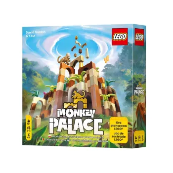 Gra planszowo-konstrukcyjna LEGO Monkey Palace na tle kolorowych klocków