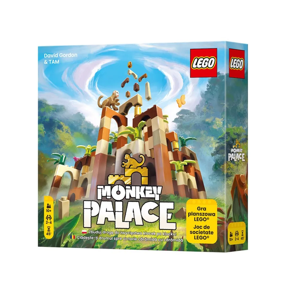 Gra planszowo-konstrukcyjna LEGO Monkey Palace na tle kolorowych klocków
