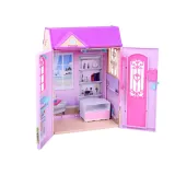 domek zamknięty w formie walizki z uchwytem do przenoszenia