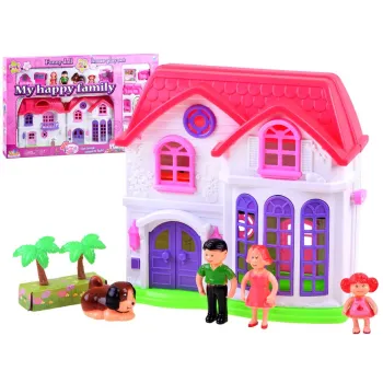 rozłożony domek dla lalek z widocznymi meblami w środku