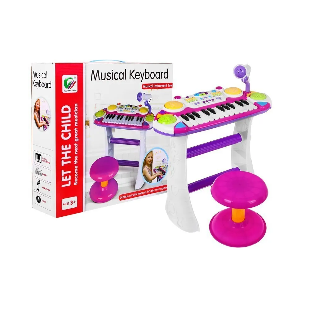 Różowy zestaw muzyczny z keyboardem, werblami i mikrofonem dla dzieci