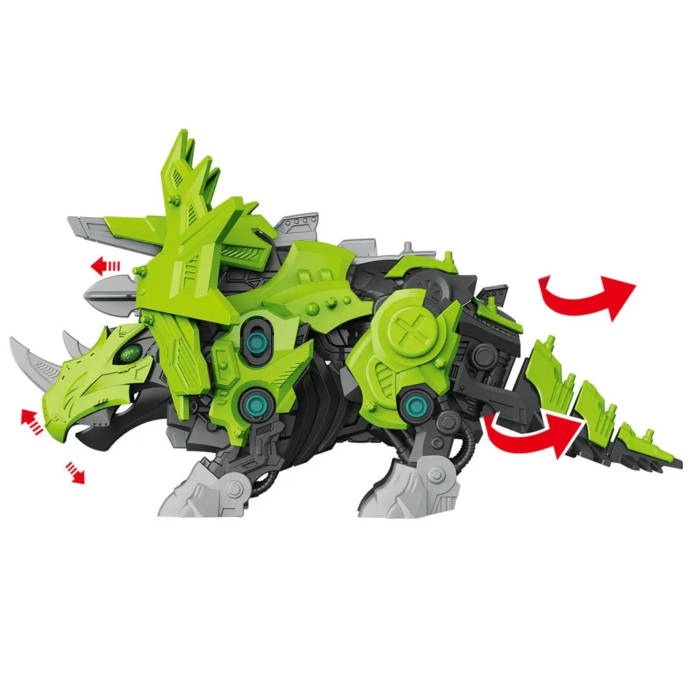 kolorowe elementy zestawu ruchomego triceratopsa przed złożeniem