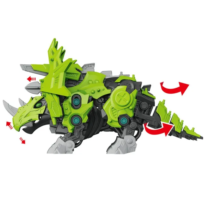 kolorowe elementy zestawu ruchomego triceratopsa przed złożeniem