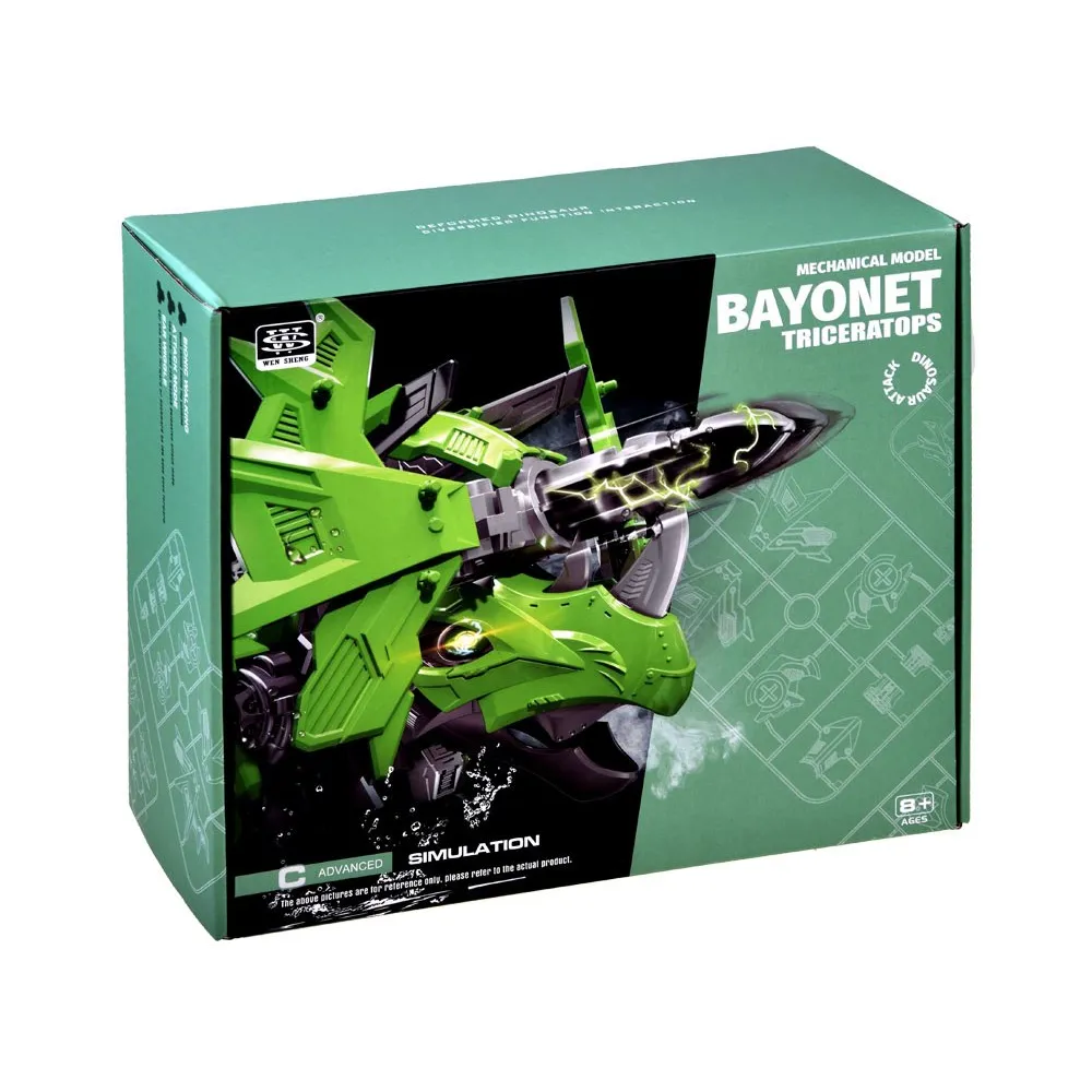 mechaniczny triceratops jako dekoracja na półce w pokoju dziecięcym