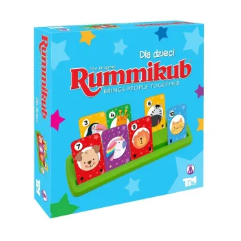 Rummikub dla dzieci z kolorowymi płytkami i motywami zwierząt