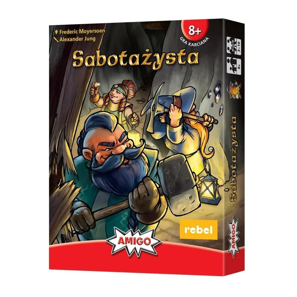 Pudełko gry Sabotażysta z ilustracją krasnoludów i elementów kopalni
