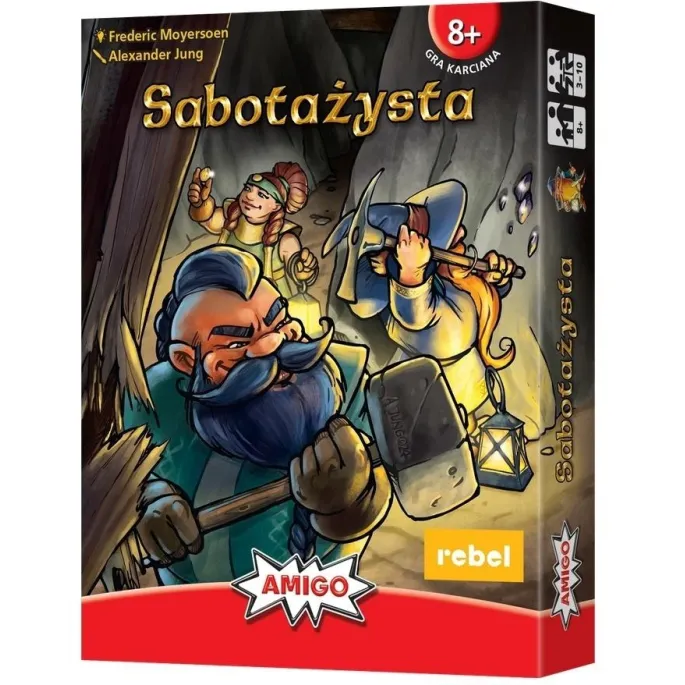 Pudełko gry Sabotażysta z ilustracją krasnoludów i elementów kopalni