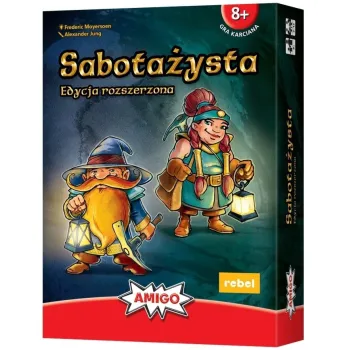 Pudełko gry Sabotażysta: Edycja rozszerzona z widocznymi elementami zestawu