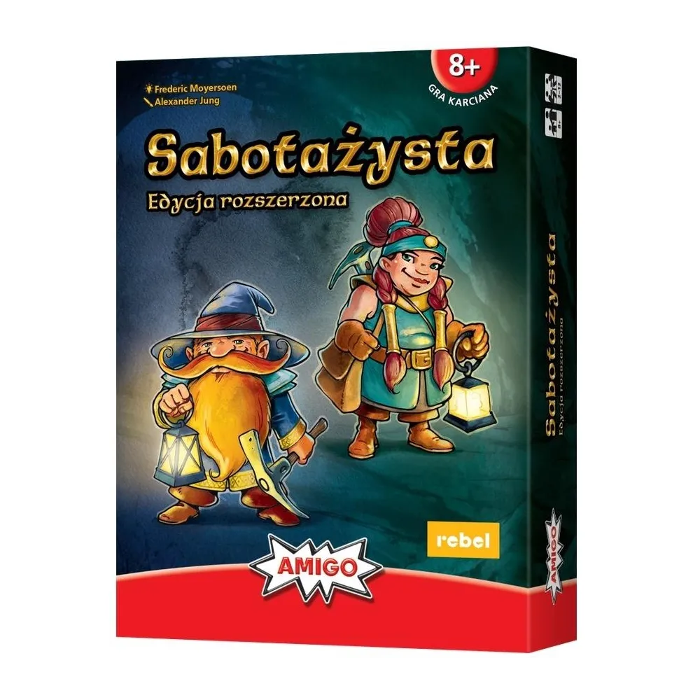 Pudełko gry Sabotażysta: Edycja rozszerzona z widocznymi elementami zestawu