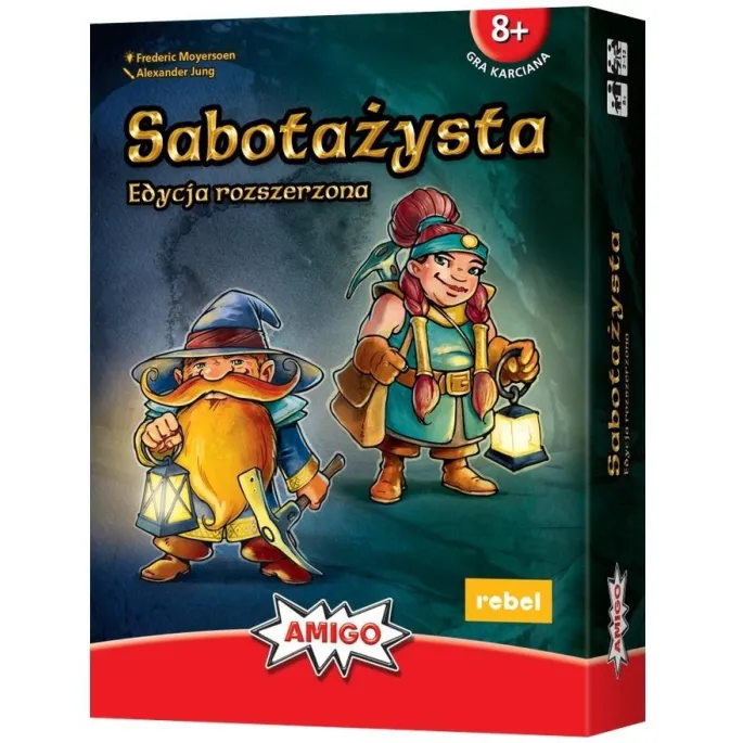 Pudełko gry Sabotażysta: Edycja rozszerzona z widocznymi elementami zestawu