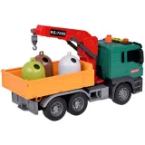 Kosze na śmieci z otwieranymi pokrywami obok ciężarówki