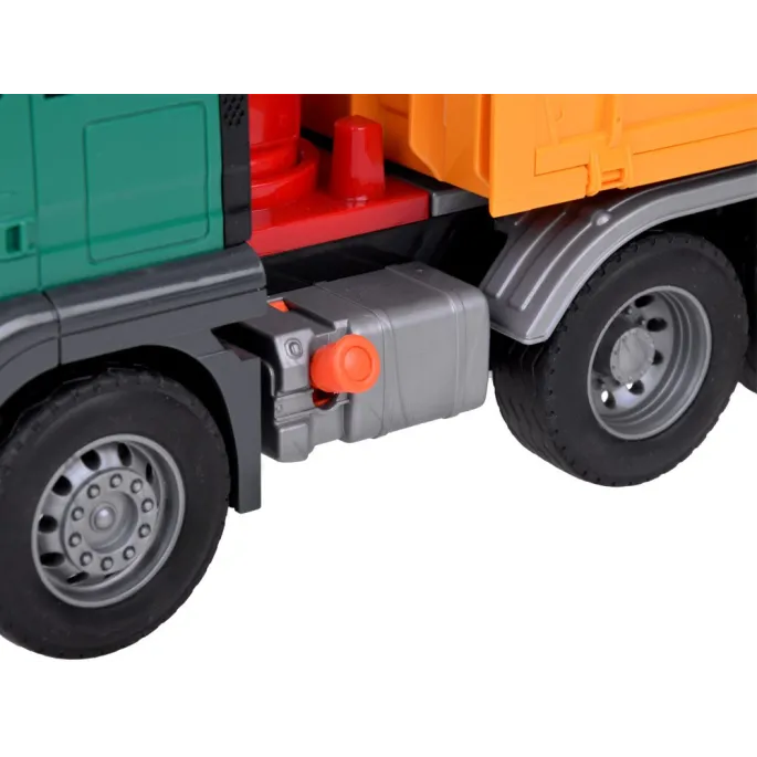 Komplet zabawki: ciężarówka śmieciarka i dwa kolorowe kontenery