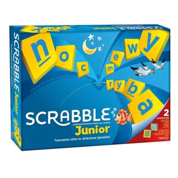 scrabble junior z kolorową planszą i elementami do gry dla dzieci